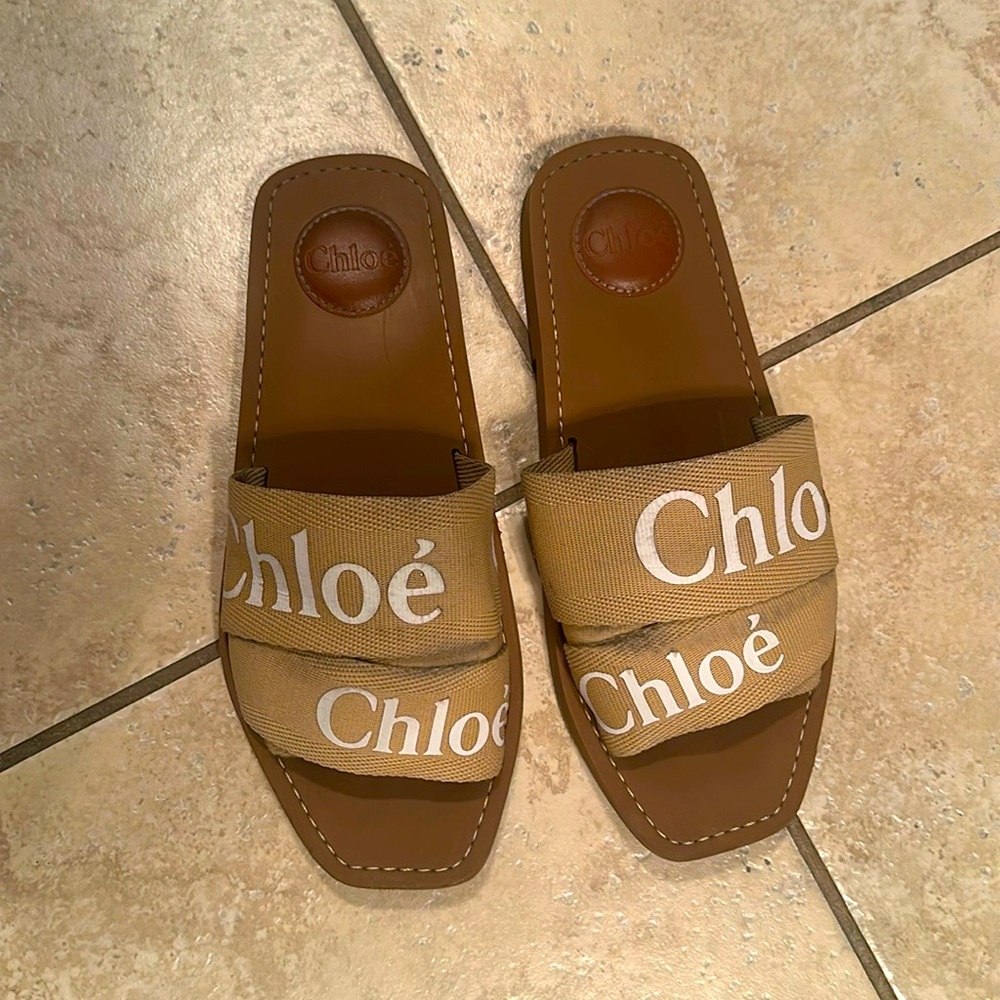 Chloe Beige Woody Sandals - Size 38
